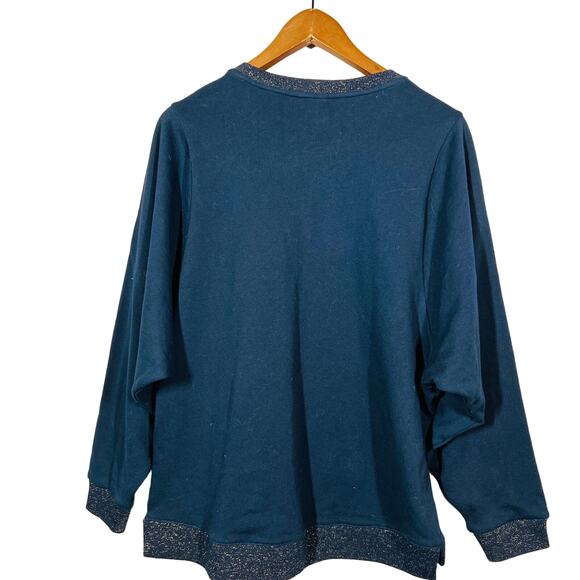 Karen by Simonsen Knit Sweatshirt Pullover Metallic Long Sleeve Navy - S - Picture 2 of 5